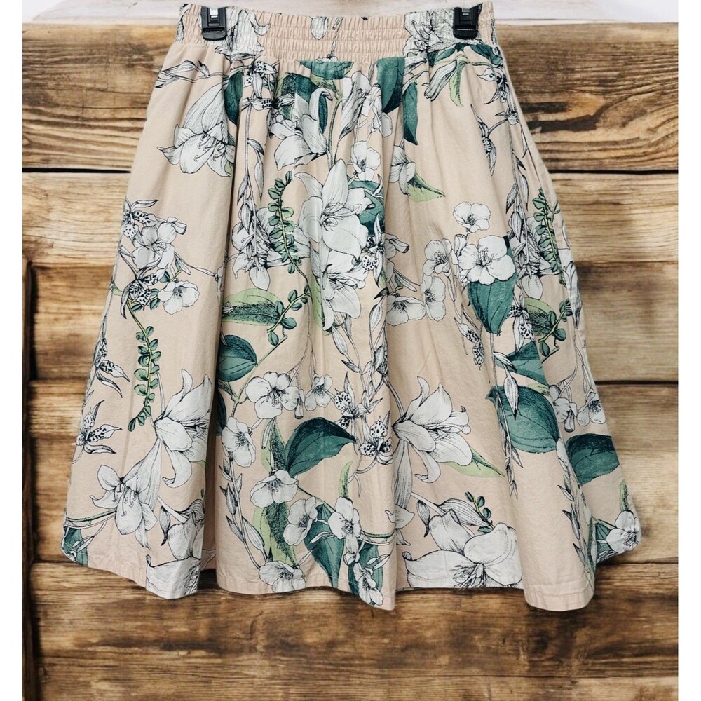 Cynthia Rowley Women's Medium Peach Floral Boho Stretch Waist Knee Length Skirt